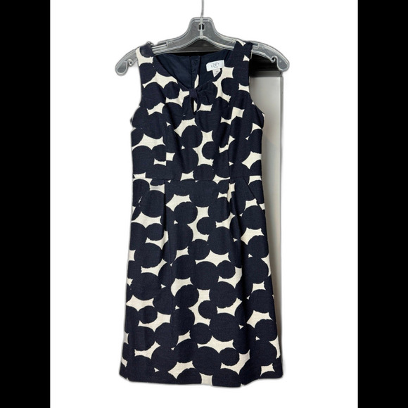 Ann Taylor Loft Women's Size 00P Linen Dress Polka Dot Navy White Knee Length - Picture 1 of 9